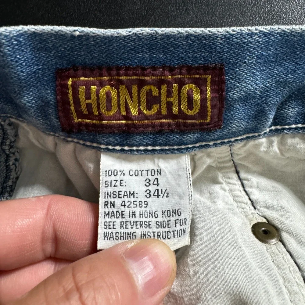 Honcho Paneled Denim Jeans Mens 31x29 Blue Vintage Streetwear Elastic Cuff